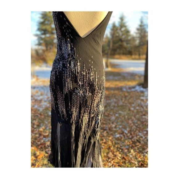 Vtg 90s Y2K Sue Wong Nocturne Gown 100% Silk Dress Beads Mermaid Glam Celestial - Picture 10 of 15
